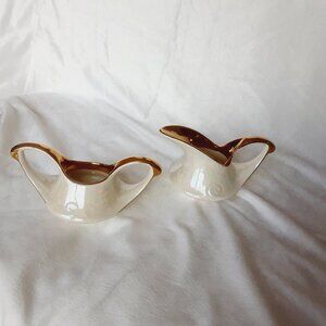 Vintage Pearl China Co. Iridescent 22k Gold Cream & Sugar Lusterware Set. USA